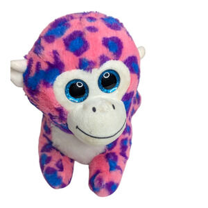 Pink & Purple 8in Monkey Stuffed Animal Plushie Plush Big Blue Black Eyes